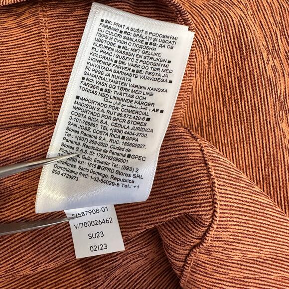 Athleta Echo Top WMNS M Orange Brown Striped Button Up Short Sleeve Breathable - Picture 8 of 10